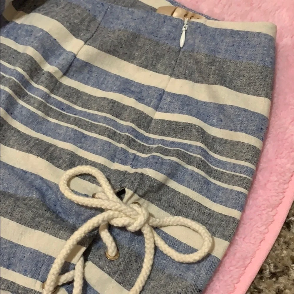 ECRU linen striped coastal shortie boho resort beach womens size S high rise Y2K